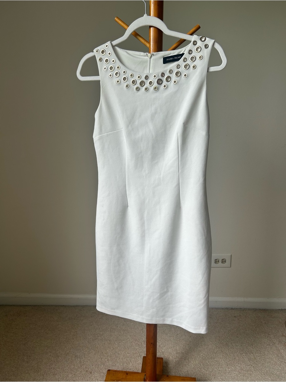 Ivanka Trump White Sleeveless Sheath Dress with Grommet Neckline